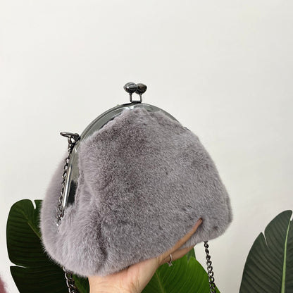 Imitation Fur Plush Velvet Practical Clip Shoulder Bag Semicircular Chain Clip Bag Messenger Bag