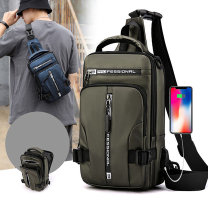 Men's Nylon Sling Bag Chest Shoulder Backpack Crossbody Bag W/USB Charging Port