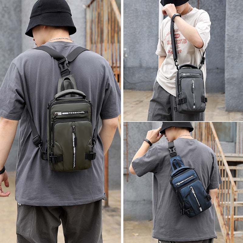 Men's Nylon Sling Bag Chest Shoulder Backpack Crossbody Bag W/USB Charging Port