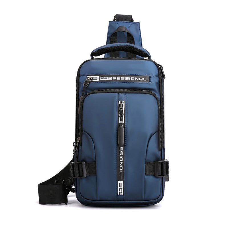 Men's Nylon Sling Bag Chest Shoulder Backpack Crossbody Bag W/USB Charging Port