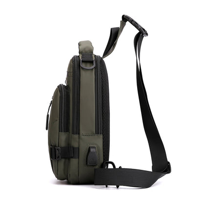 Men's Nylon Sling Bag Chest Shoulder Backpack Crossbody Bag W/USB Charging Port