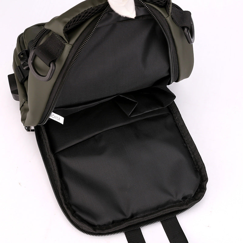 Men's Nylon Sling Bag Chest Shoulder Backpack Crossbody Bag W/USB Charging Port