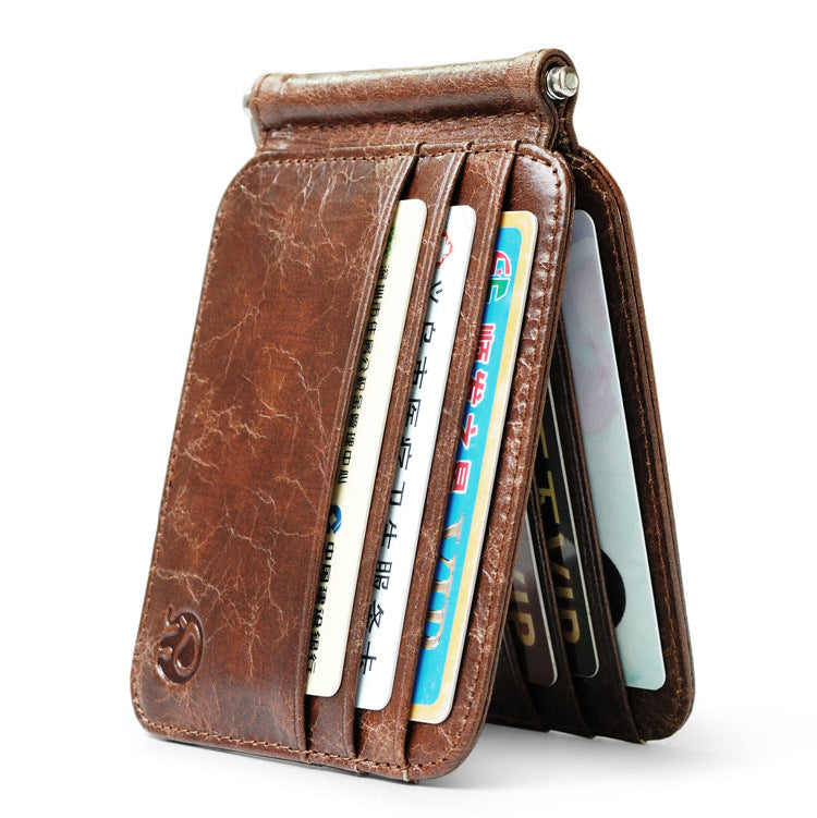 12 Card Holders Retro Leather Wallet Money Clip W/ Metal Clip