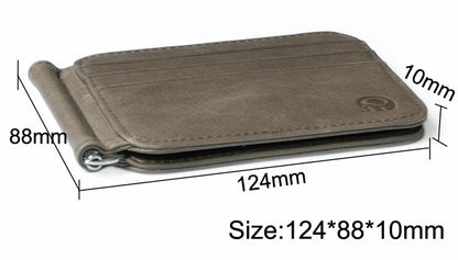 12 Card Holders Retro Leather Wallet Money Clip W/ Metal Clip