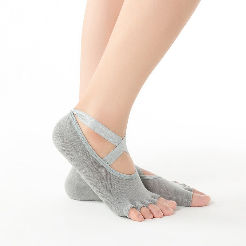 Yoga Socks with Grips for Women Toeless Non Slip Pilates Socks Five Toe Socks for Barre , Fitness