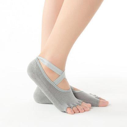 Yoga Socks with Grips for Women Toeless Non Slip Pilates Socks Five Toe Socks for Barre , Fitness