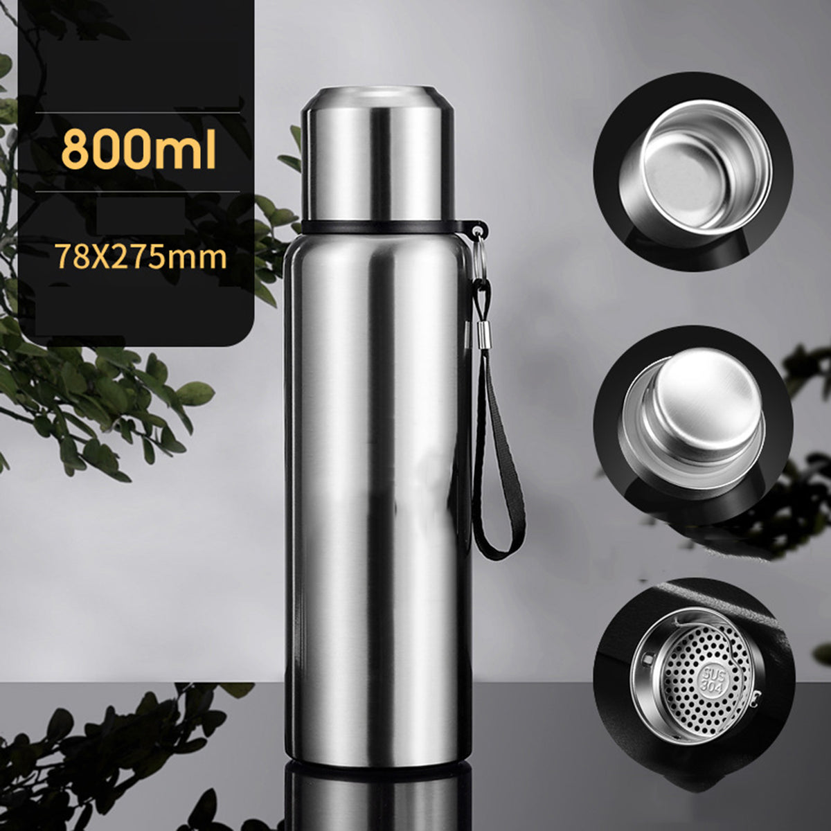 27OZ Stainless Steel Vacuum Insulated Water Bottle W/Cup