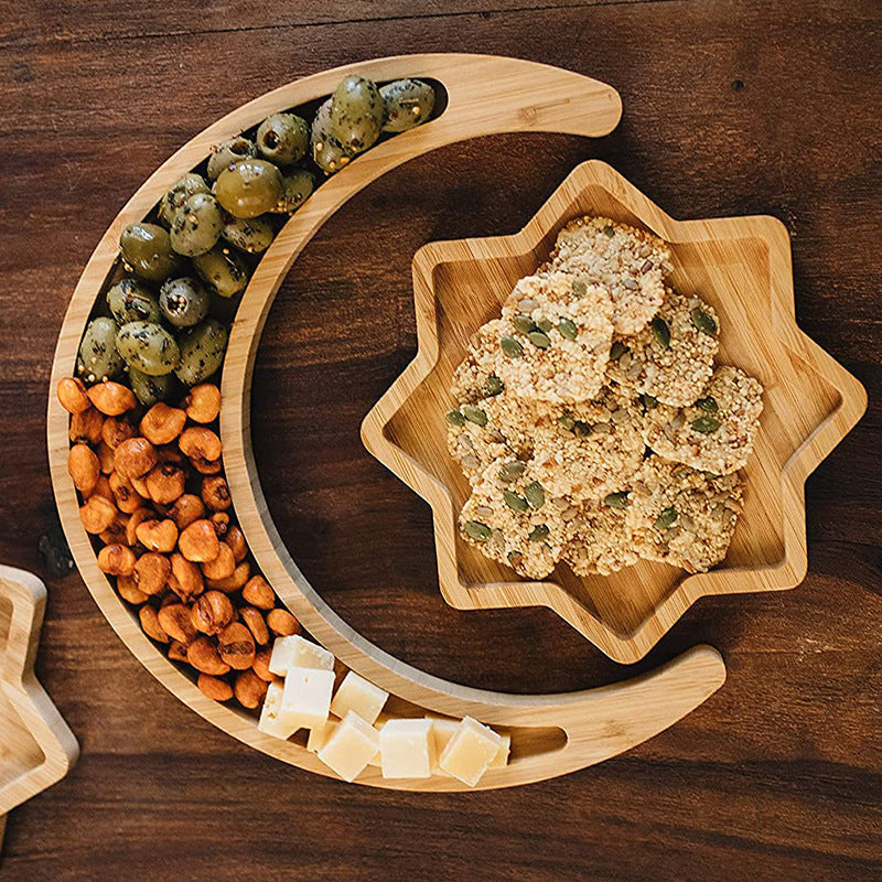 Creative Starry Moon Food Plate Set Solid Wood Dried Fruit Snacks Irregular Moon Bamboo Tray