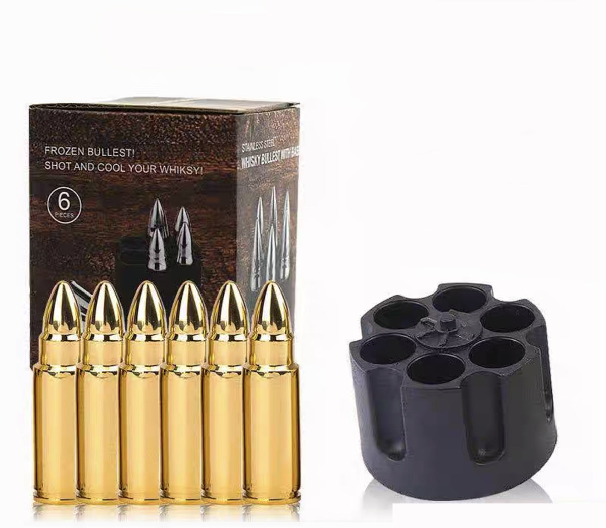 6 pcs Gold #12 Bullet Shape Stainless Steel Metal Ice Cube
