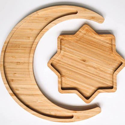 Creative Starry Moon Food Plate Set Solid Wood Dried Fruit Snacks Irregular Moon Bamboo Tray