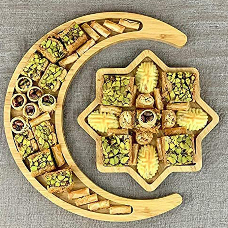 Creative Starry Moon Food Plate Set Solid Wood Dried Fruit Snacks Irregular Moon Bamboo Tray