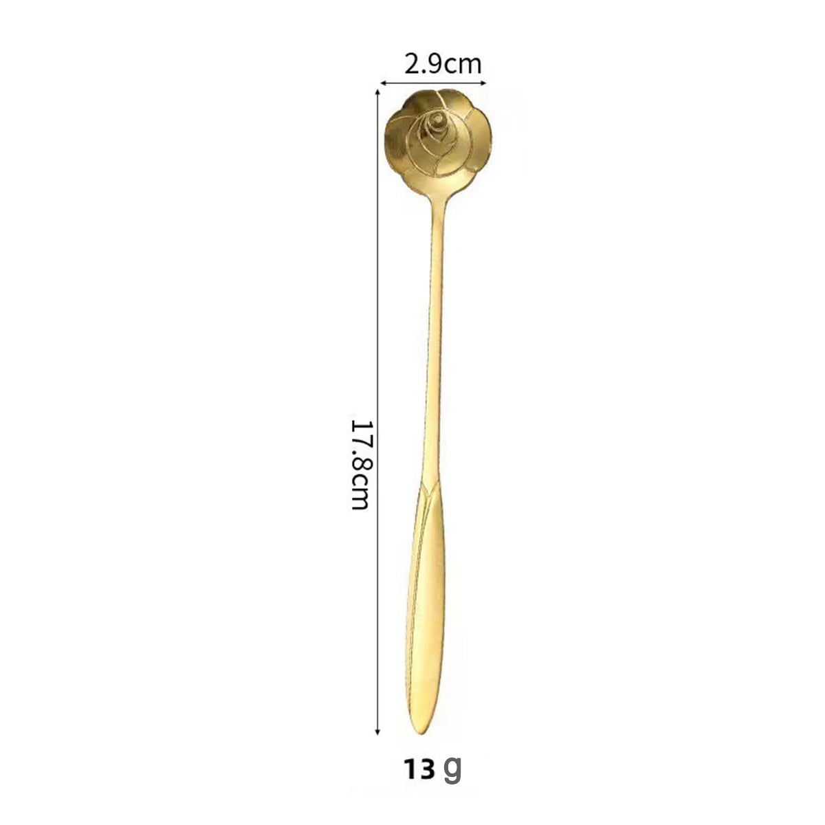 7.01" Gold Rose Shape Stainless Steel Coffee Spoon