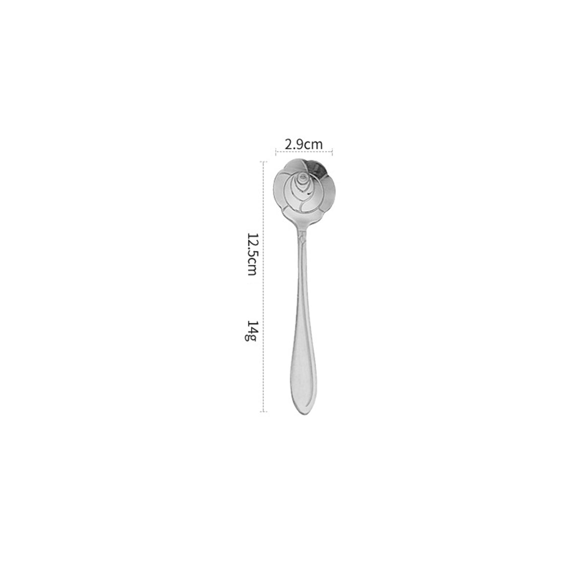 4.92" Silver Rose Shape Stainless Steel Coffee Spoon