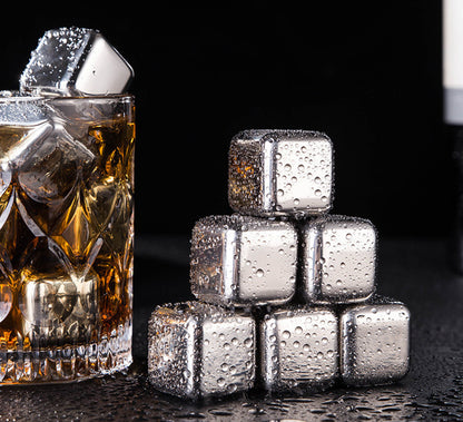 8 PCS Stainless Steel Wine Cube Set W/ Silicone Clip