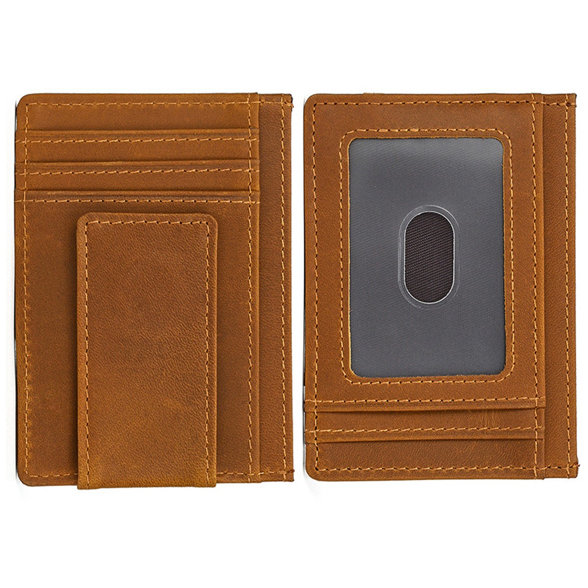 Leather Wallet RFID Money Clip w/Magnetic Clip