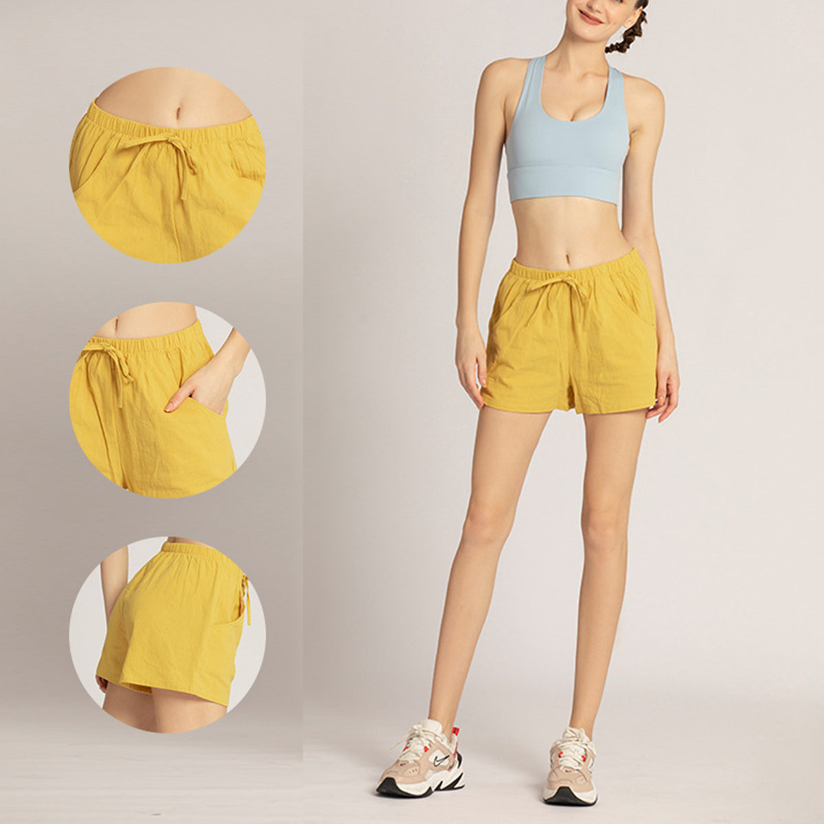 Yoga Shorts Women's Summer Cotton Breathable Loose Drawstring Cotton Sports Fitness Short Pants