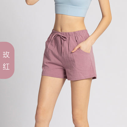 Yoga Shorts Women's Summer Cotton Breathable Loose Drawstring Cotton Sports Fitness Short Pants