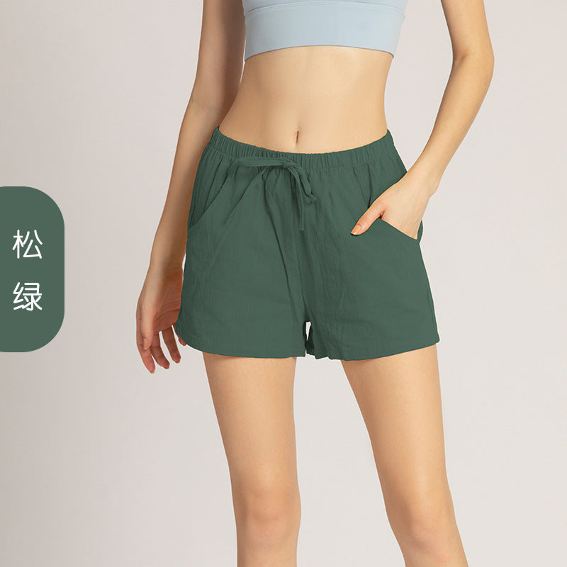 Yoga Shorts Women's Summer Cotton Breathable Loose Drawstring Cotton Sports Fitness Short Pants