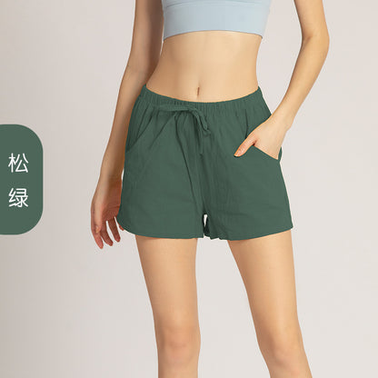 Yoga Shorts Women's Summer Cotton Breathable Loose Drawstring Cotton Sports Fitness Short Pants