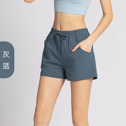 Yoga Shorts Women's Summer Cotton Breathable Loose Drawstring Cotton Sports Fitness Short Pants