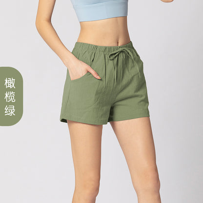 Yoga Shorts Women's Summer Cotton Breathable Loose Drawstring Cotton Sports Fitness Short Pants