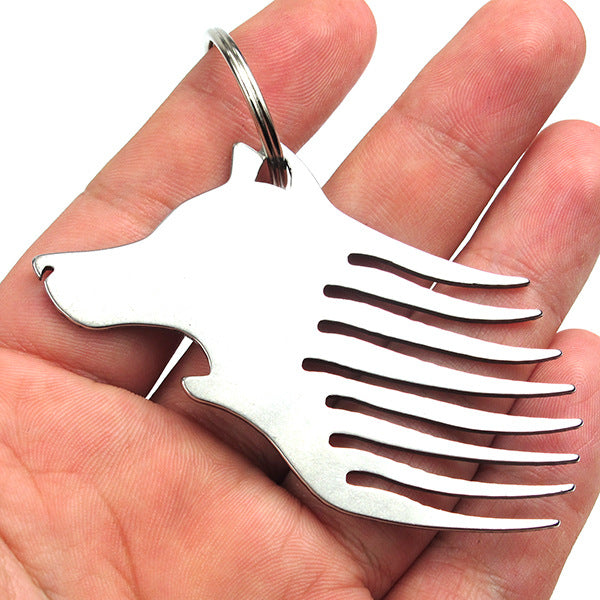 Wolf Head Shape Bottle Opener Pocket Comb Box Opener Keychain