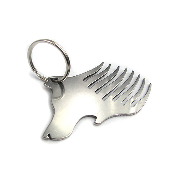 Wolf Head Shape Bottle Opener Pocket Comb Box Opener Keychain