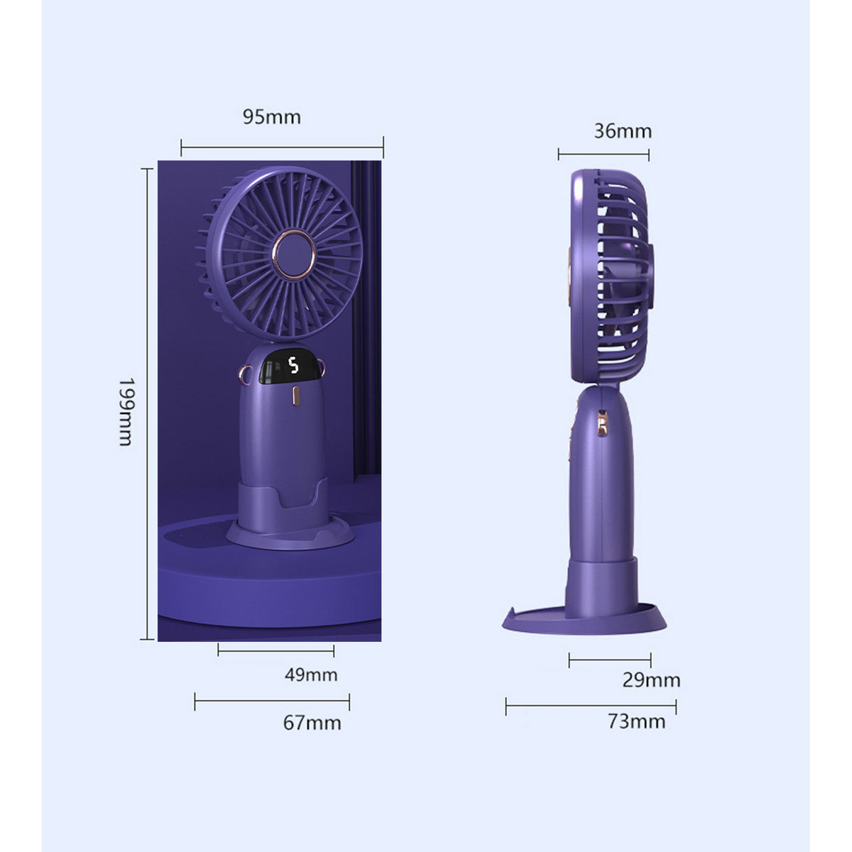 Portable Handheld Fan Small Fan USB Rechargeable Personal Hand Held Fan W/5 Speed