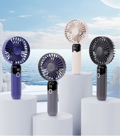 Portable Handheld Fan, Personal Fan with LED Display, Desk Fan Rechargeable with 6 speed