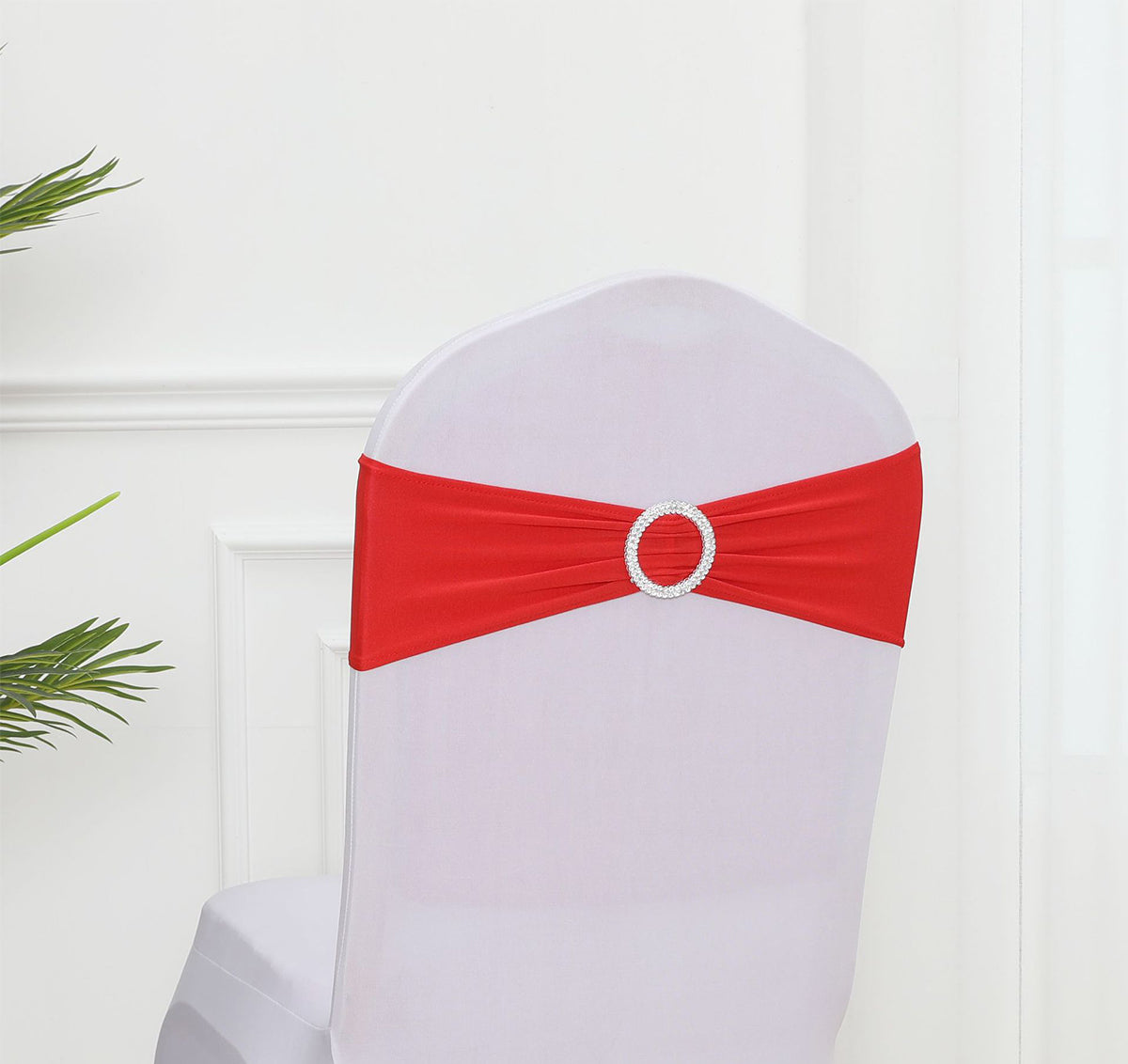 Chair Sashes Bow Satin Bowknot Stretchy Bands Chair Bowknot W/ Diamond Buckle