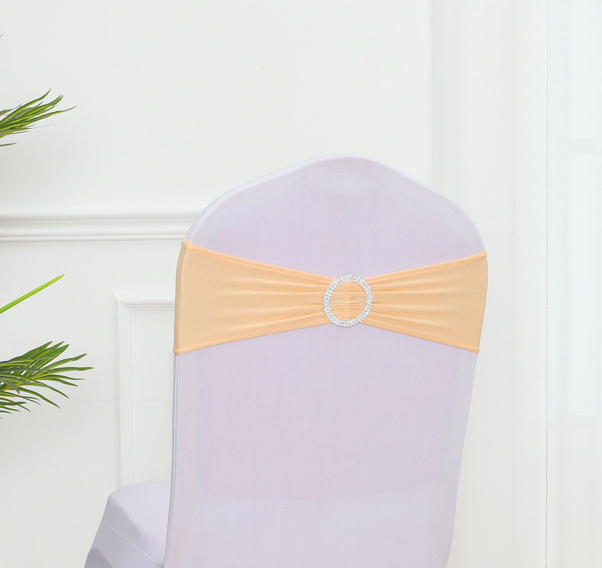 Chair Sashes Bow Satin Bowknot Stretchy Bands Chair Bowknot W/ Diamond Buckle