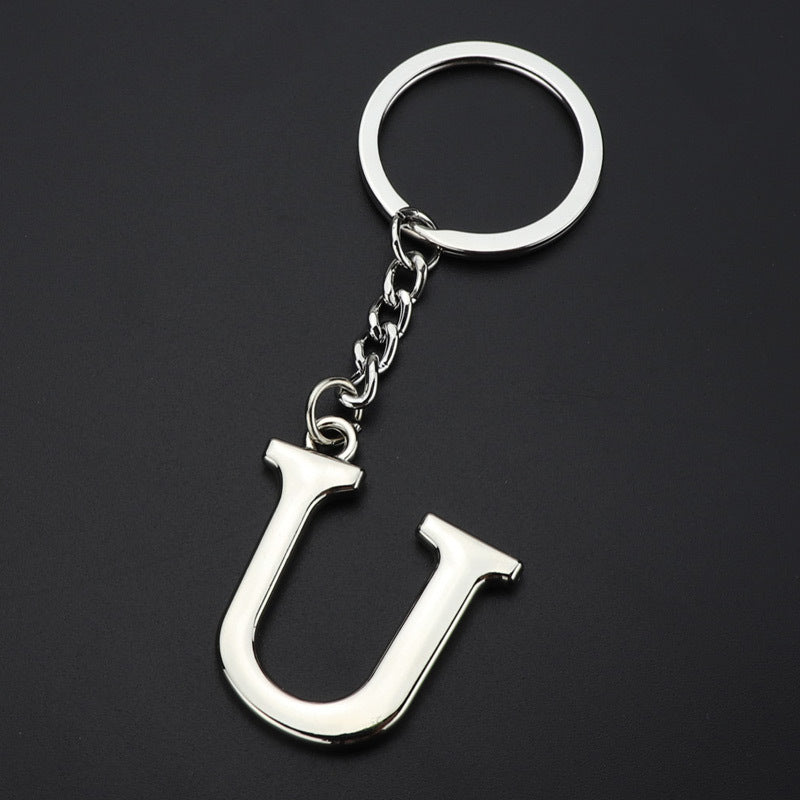 Silver Letter U Keychain Initial Keychain
