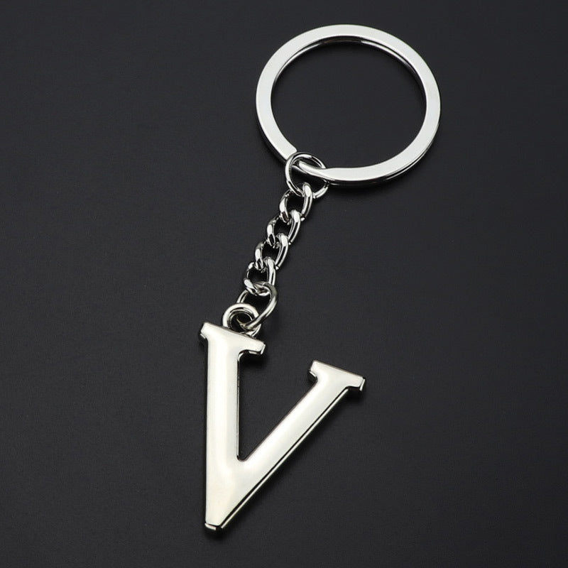 Silver Letter V Keychain Initial Keychain