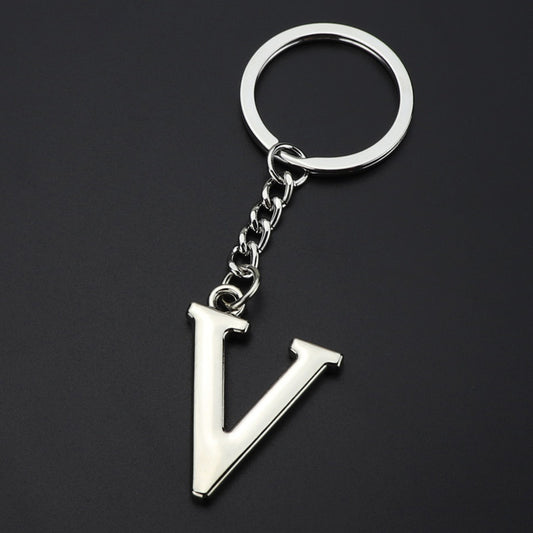 Silver Letter V Keychain Initial Keychain
