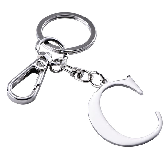 Silver Letter C Keychain Initial Keychain W/ Matel Clip