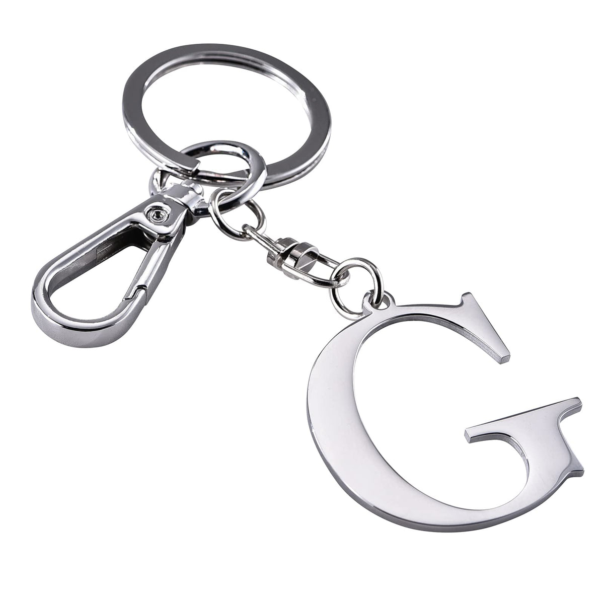 Silver Letter G Keychain Initial Keychain W/ Matel Clip