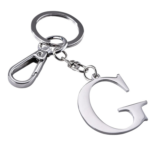 Silver Letter G Keychain Initial Keychain W/ Matel Clip