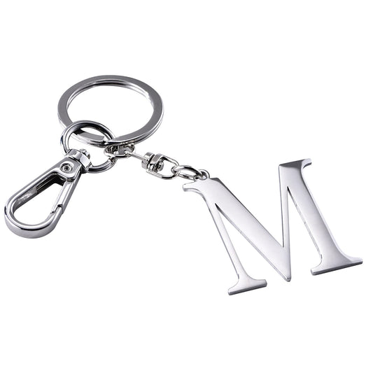 Silver Letter M Keychain Initial Keychain W/ Matel Clip