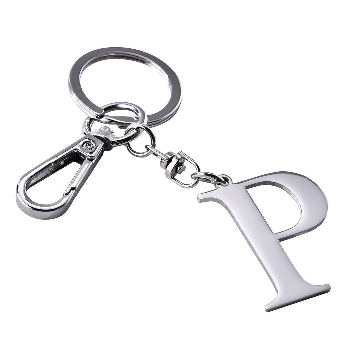 Silver Letter P Keychain Initial Keychain W/ Matel Clip