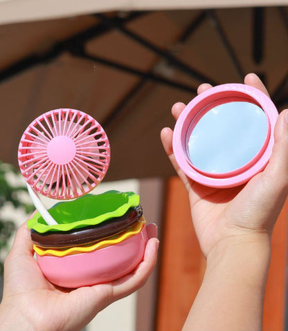 Hamburger Shape Rechargeable Mini Handheld Fan With Mirror