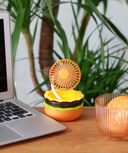 Hamburger Shape Rechargeable Mini Handheld Fan With Mirror