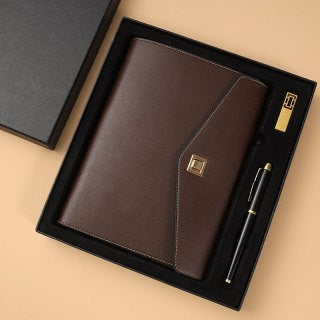 A5 PU Leather Rings Binder Notebook Gift Set Gift Box with Pen and 32GB USB Flash Drive