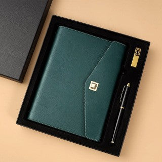 A5 PU Leather Rings Binder Notebook Gift Set Gift Box with Pen and 32GB USB Flash Drive