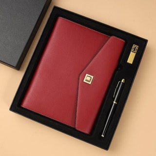 A5 PU Leather Rings Binder Notebook Gift Set Gift Box with Pen and 32GB USB Flash Drive
