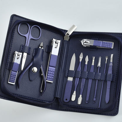 Blue Color 12 Pieces Manicure Set W/ Zipper PU Case
