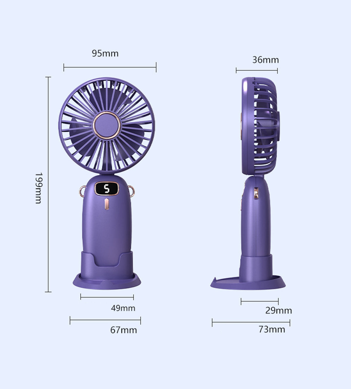 Portable Handheld Fan Small Fan USB Rechargeable Personal Hand W/5 Speed 800mAh Battery
