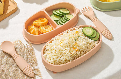 Silicone Portable Insulated Bento Box Lid Partition W/ Fork And Spoon