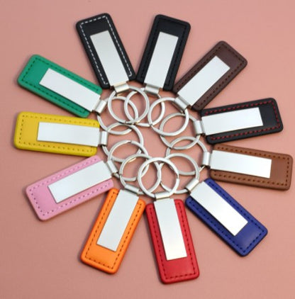 Metal PU Rectangular Keychain