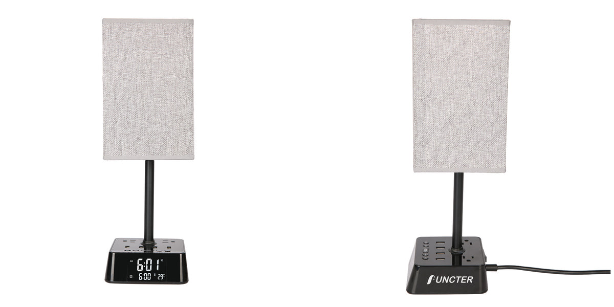 Fabric Table Lamp Electronic Clock Socket Clock Charger #JLT-PC001A