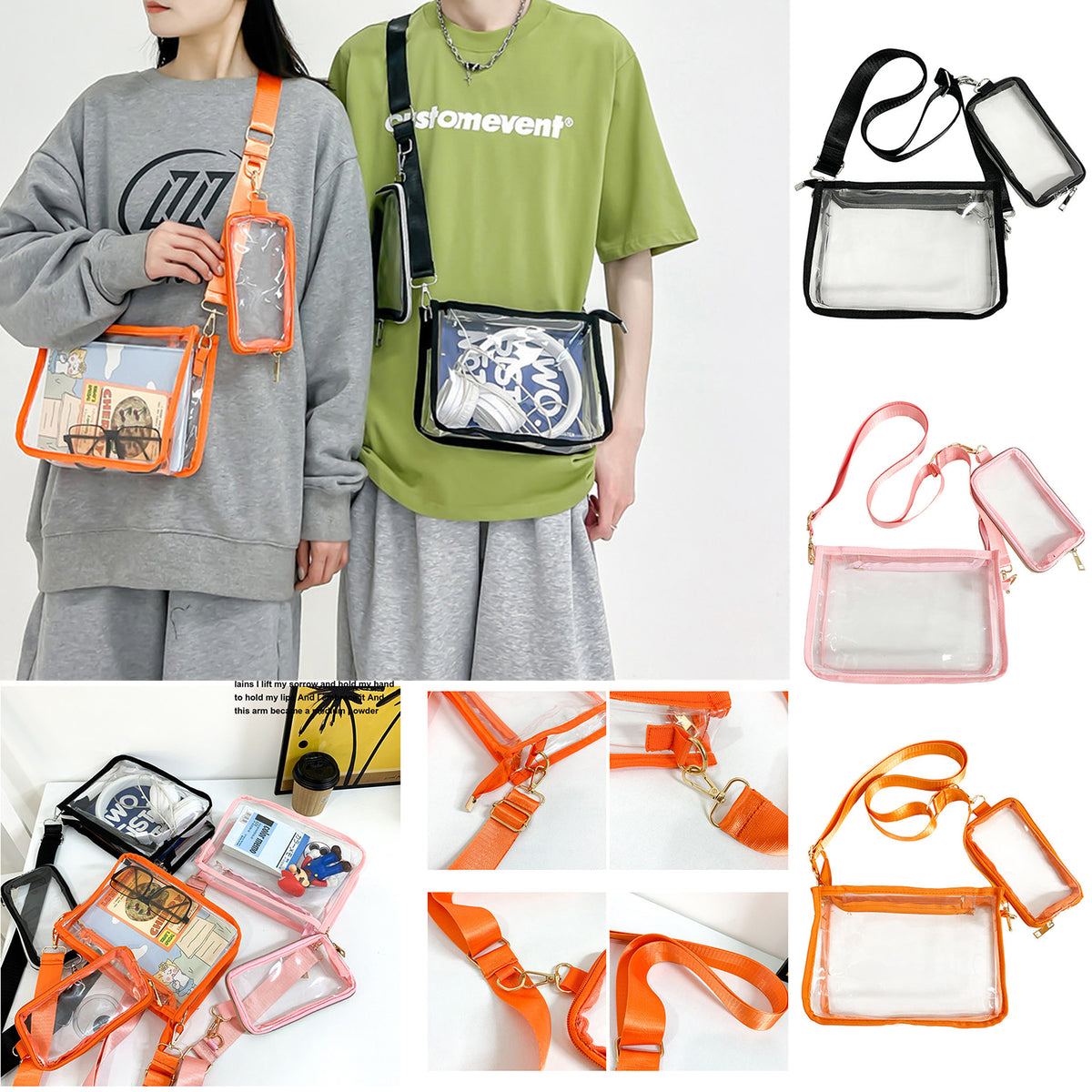 PVC Transparent Bags Crossbody Shoulder Pack With Phone Pouch